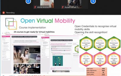 Presenting about the Open Virtual Mobility project during workshop The Online Education Experience at academic level in Romania. Challenges and future perspectives