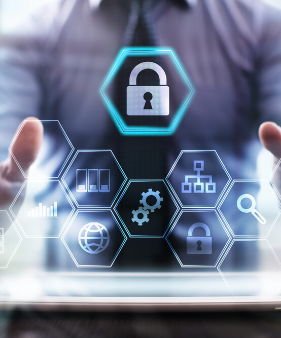 Business,Man,Using,Modern,Tablet,Computer.,Cyber,Security,Concept.,Business